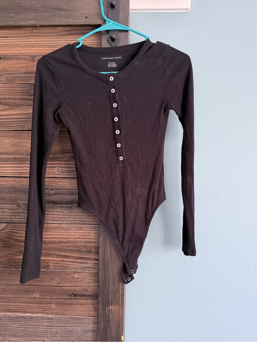 American Eagle Outfitters Black Long-Sleeve Henley Bodysuit